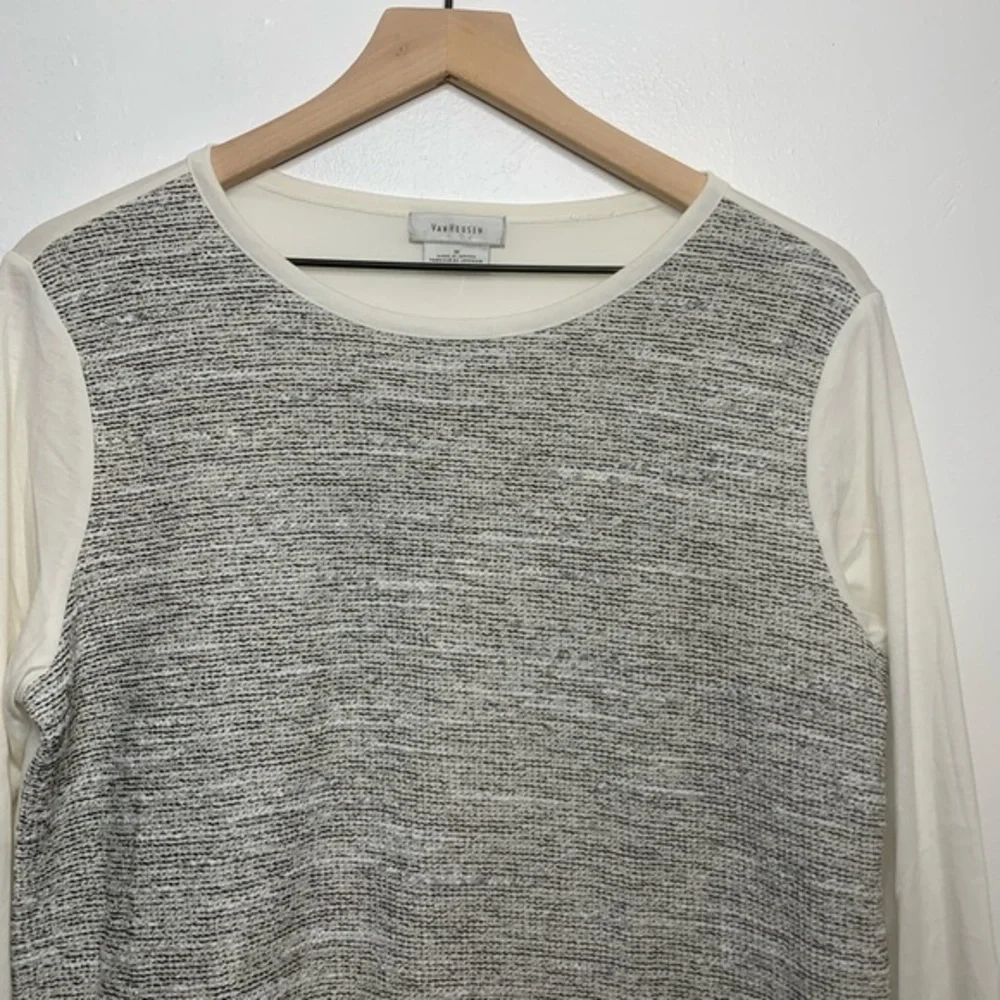 Van Heusen 3/4 Sleeves White and Grey Top Medium - Picture 2 of 8